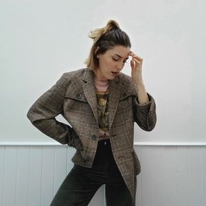 Olsen Wool Brown Plaid Blazer